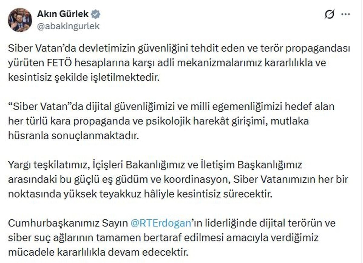 Adalet Bakanı Gürlek: FETÖ Hesaplarına Karşı Adli Süreçler Sürdürülecek